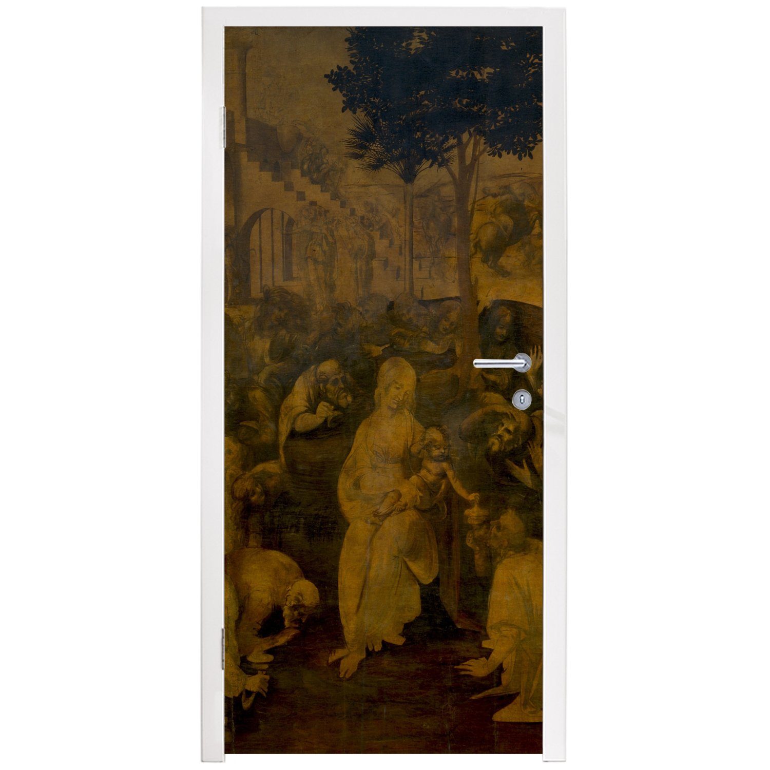 75x205 bedruckt, Fototapete Vinci, MuchoWow Anbetung Leonardo - Matt, cm Könige Türtapete da (1 Tür, der Türaufkleber, für St),