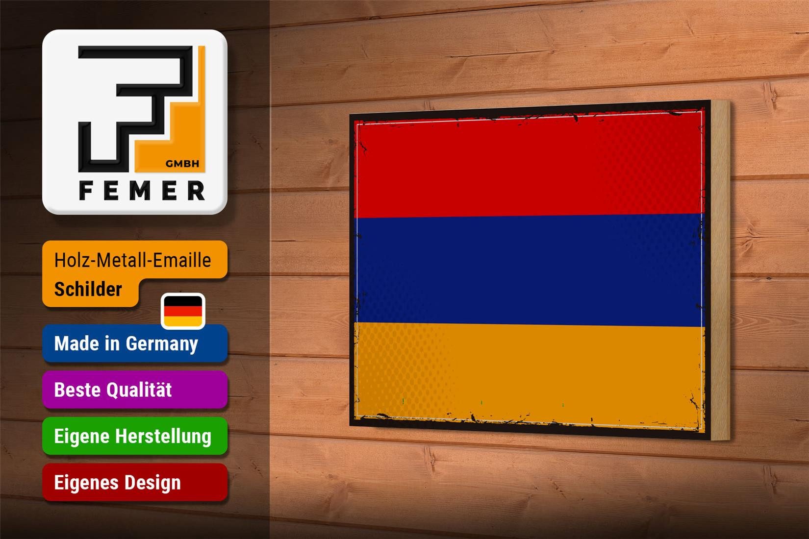 Femer GmbH Holzbild Flagge Armenien 18x12 cm Retro Flag of Armenia, Flaggen (1 St), Glatte Holzfaserplatte (MDF), vorn beschichtet