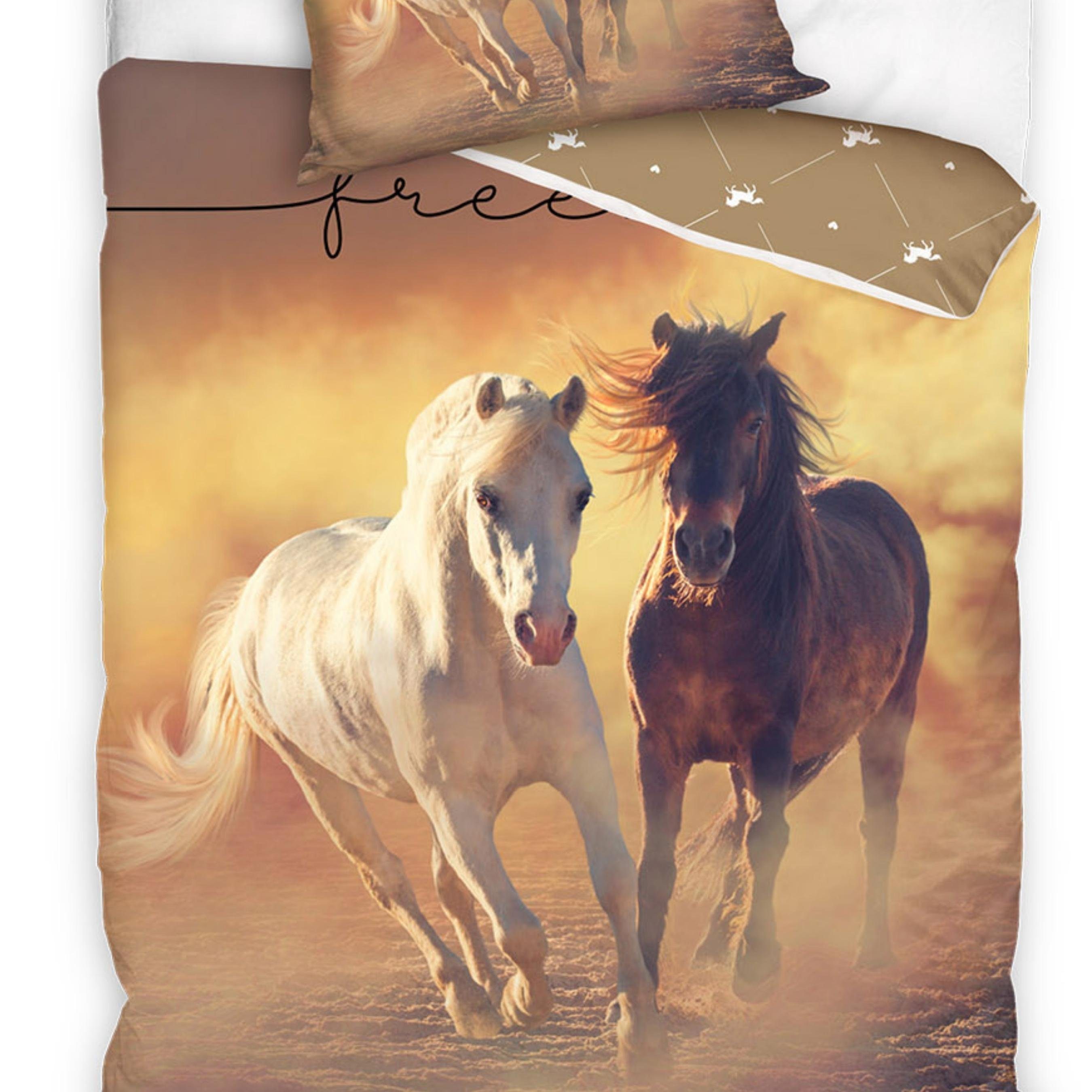 MTOnlinehandel Bettwäsche Pferde 135x200 + 80x80 cm, 100 % Baumwolle, Renforcé, 2 teilig – Bild 4 von 4