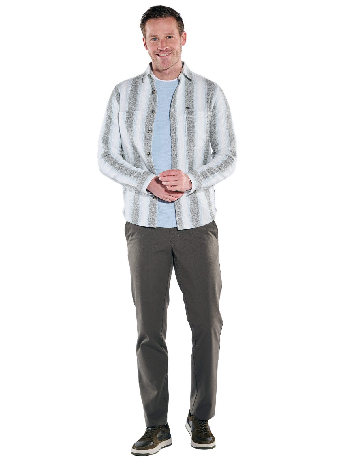 Engbers Langarmhemd Herren Overshirt gestreift, Khaki