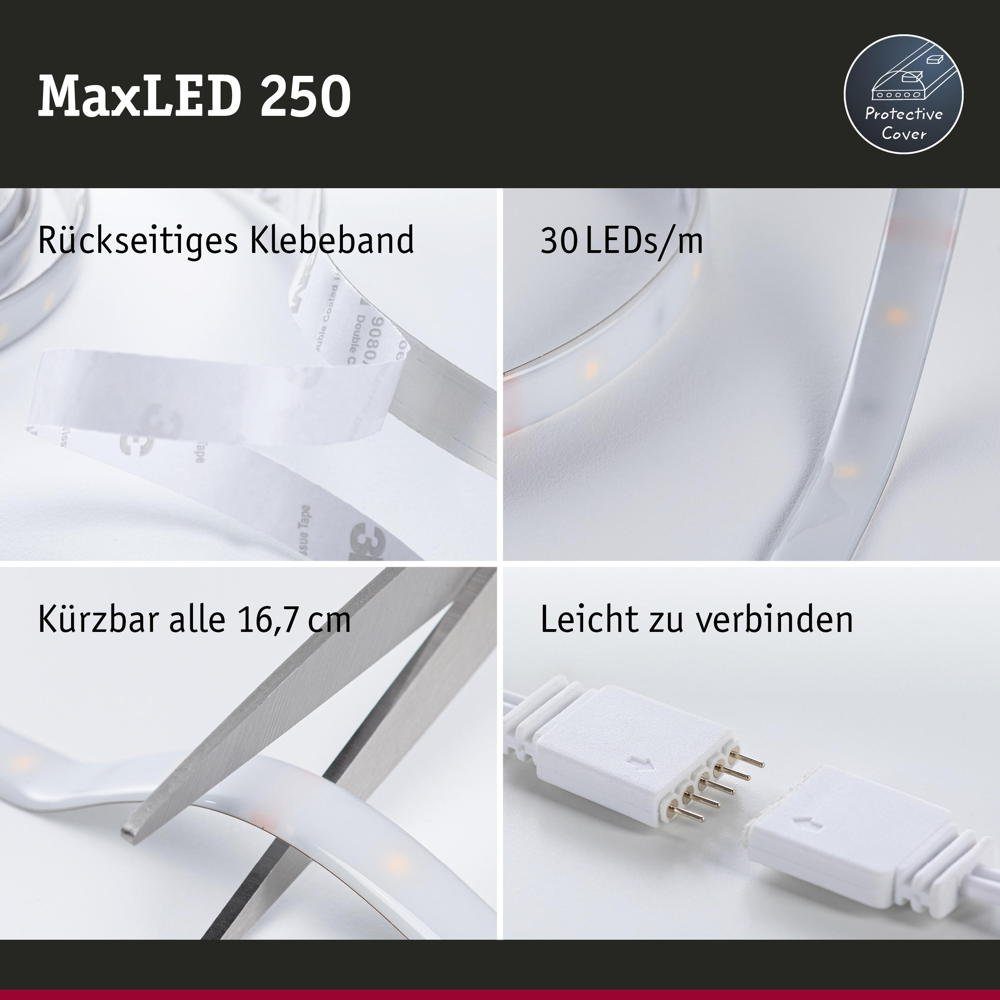 1-flammig, Paulmann MaxLED Stripe IP44 600lm Strip Erweiterung 2700K LED 10W Streifen 2500mm, Silber LED LED in