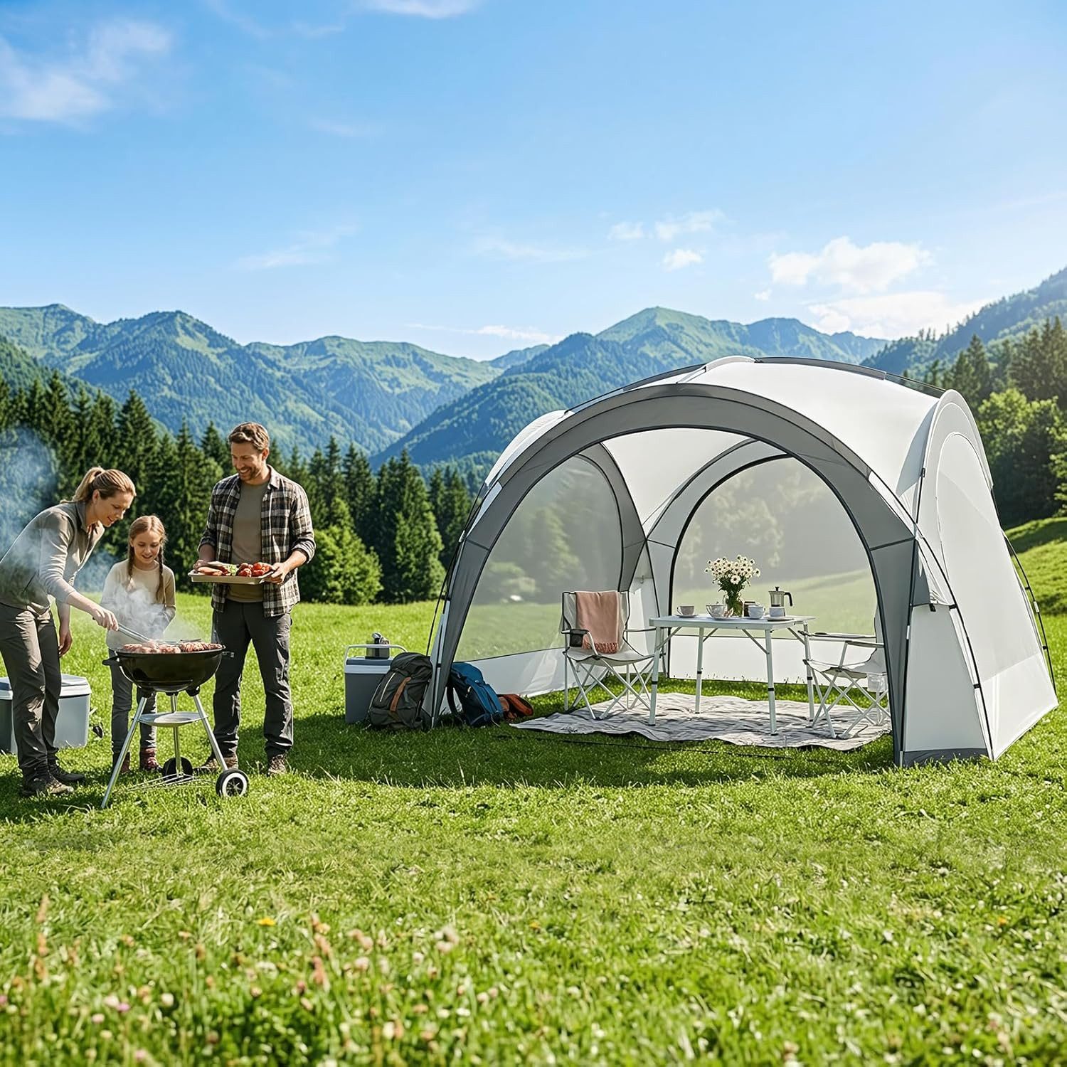 AOXUN Pavillon 3,5x3,5m, Grau, Wasserdicht, UPF50+, Seitenwände, Türen