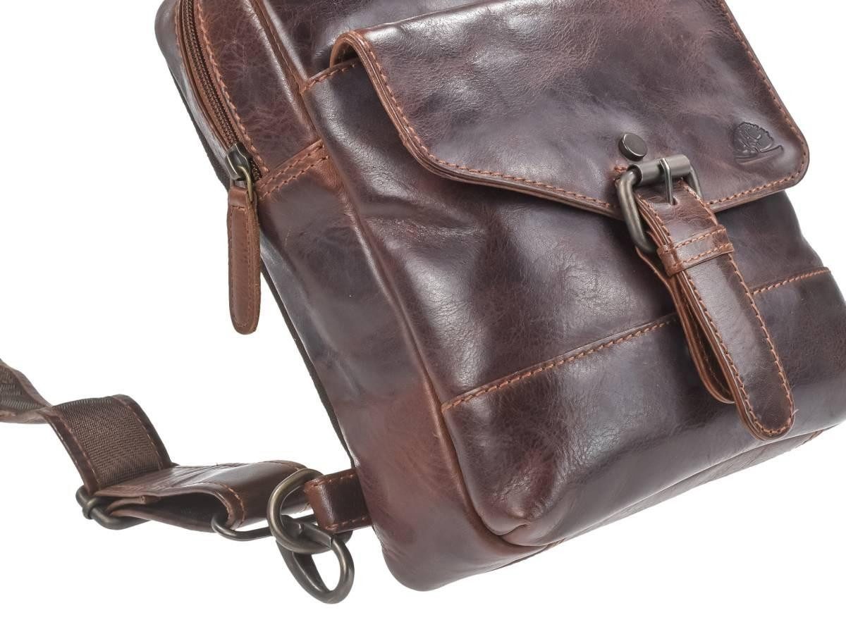 Greenburry Umhängetasche "Rugged" Crossbody Bag Herren Leder 19x24cm teak braun, Crossbag, Eingurtrucksack
