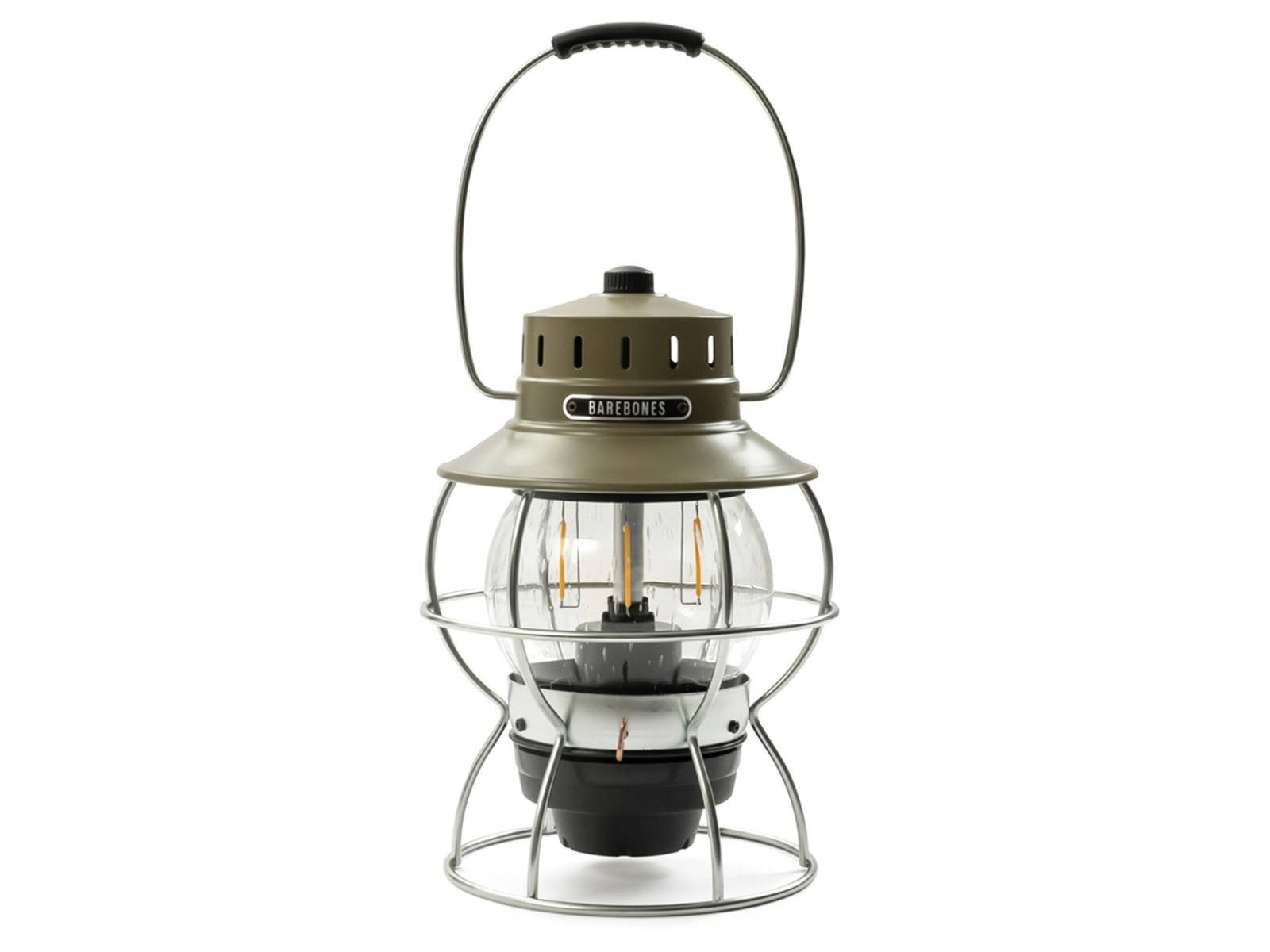 Barebones Laterne Railroad Lantern Camping, Vintage-Retro Look, mit Akku aufladbar olive, LED-Laterne im Vintagestil, Retro Look, dimmbar