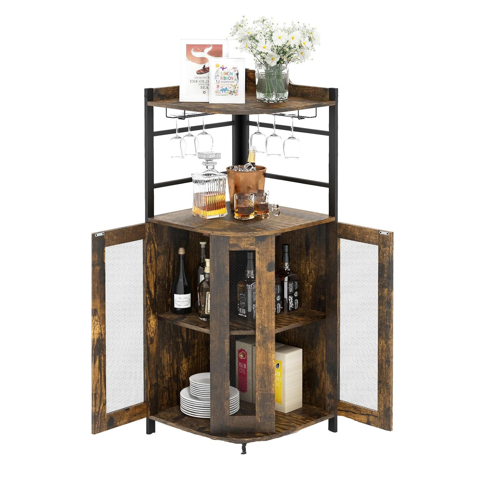 KOMFOTTEU Weinschrank Eck-Barschrank mit Glashalter,mit 2 Türen günstig online kaufen