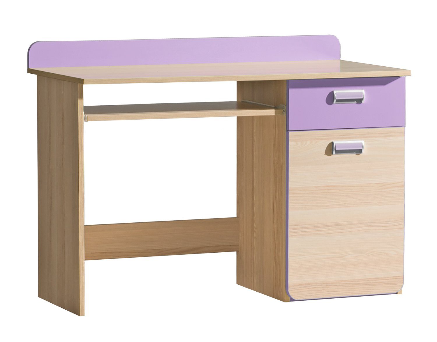 variabel Stauraum, Laterne Kinderschreibtisch Lila Design Bürotisch), Einlegeboden, und Modern viel Schublade Esche mit - stellbar, (Computertisch, Stylefy