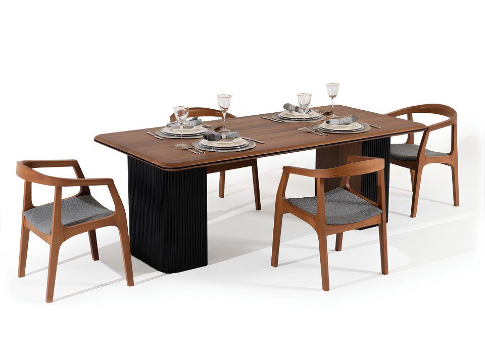 Xlmoebel Essgruppe Esszimmer-Set in klassischem Braun mit Esstisch und Stühlen, (Essgruppe, 7-tlg., Essgruppe 7-teilig (1 Tisch + 6 Stühle), Hergestellt in Europa