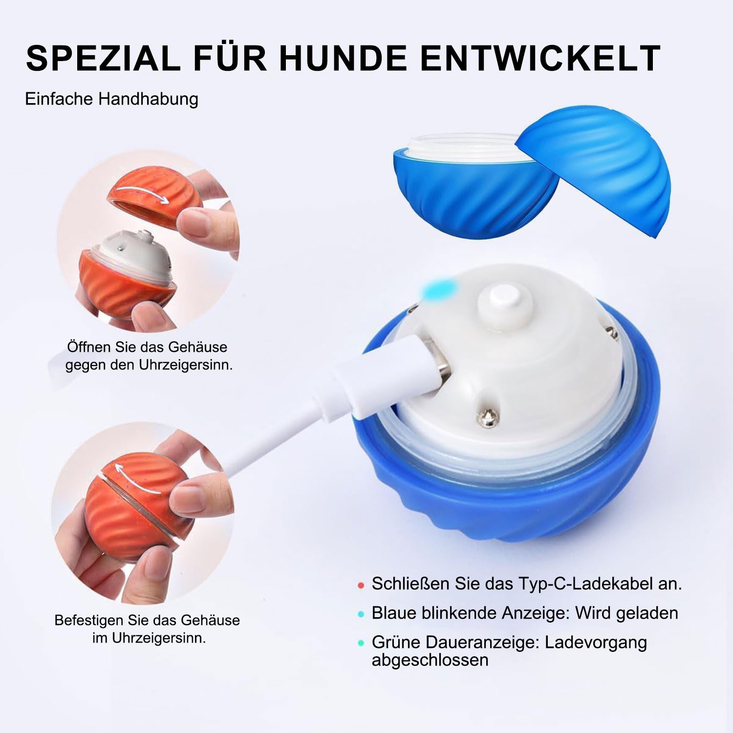 AIMAX Tier-Intelligenzspielzeug Hundespielzeug Ball USB Wiederaufladbar Selbstrollender Ball Hund