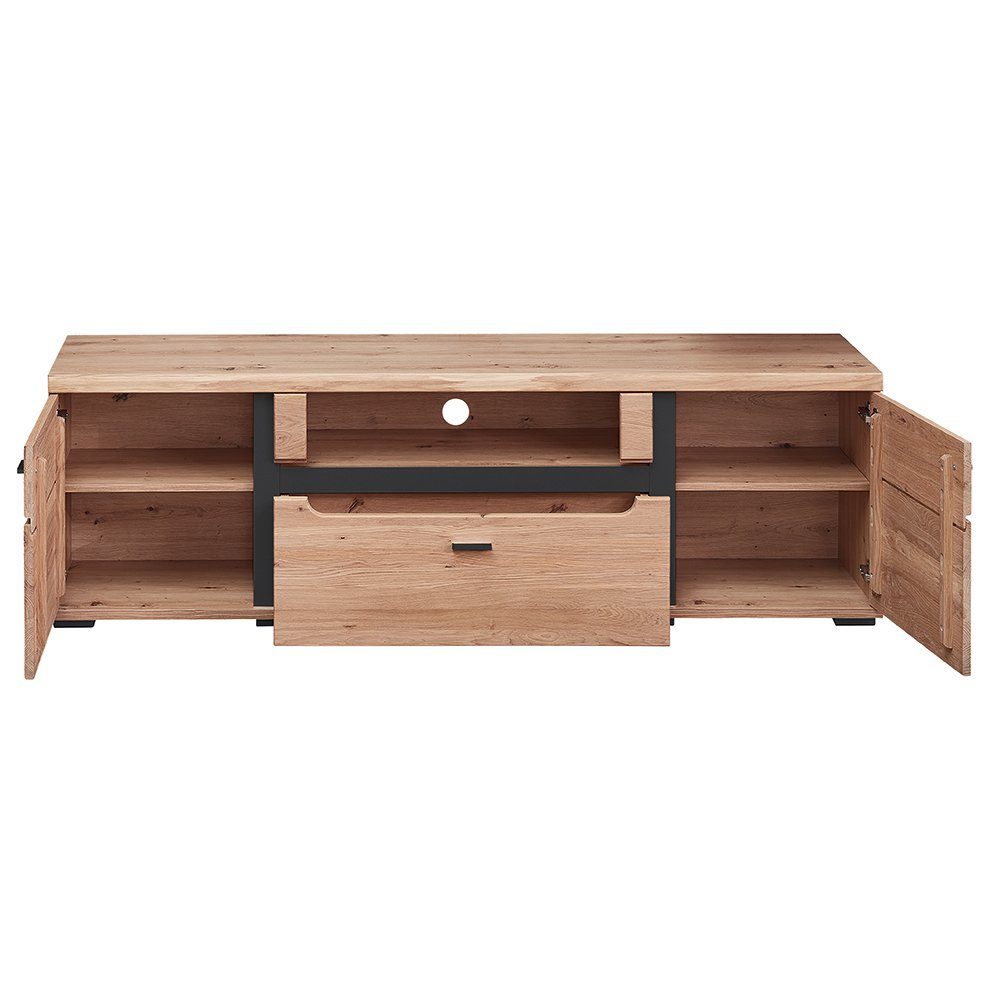 (6-tlg), Oak Massivholzfronten, STAVEN-36, matt, Beleuchtung Artisan Lomadox LED TV-Wand Nb., schwarz