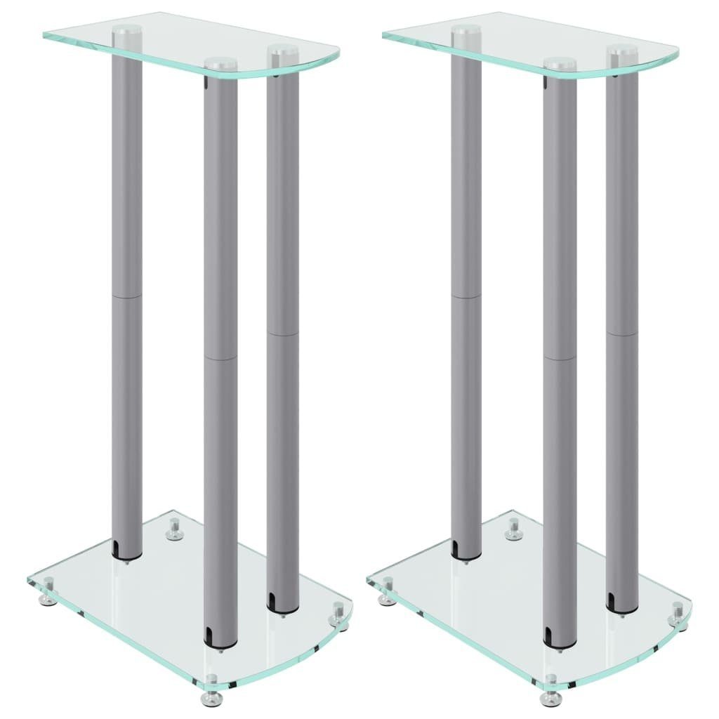 vidaXL Säulen Stk. Lautsprecher-Ständer 2 Hartglas 3 Silbern Lautsprecherständer