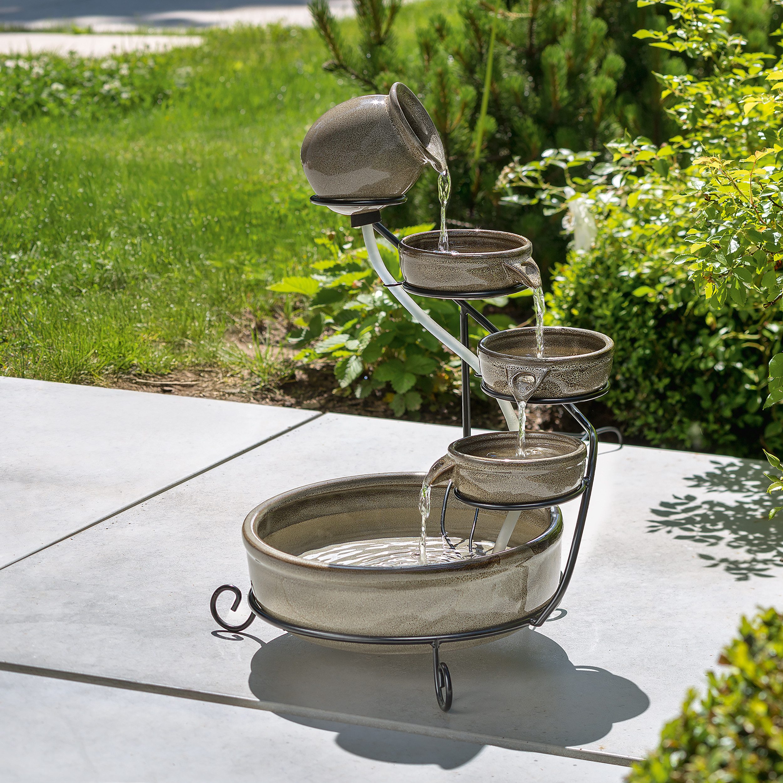 esotec Gartenbrunnen Solar Kaskadenbrunnen Firenze, Keramik grau, H=55cm mediterran 101306, (Komplettset)