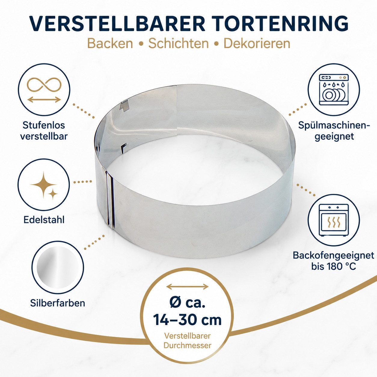 Testrut Tortenring Tortenring, ES, 8 cm, Stufenlos verstellbar