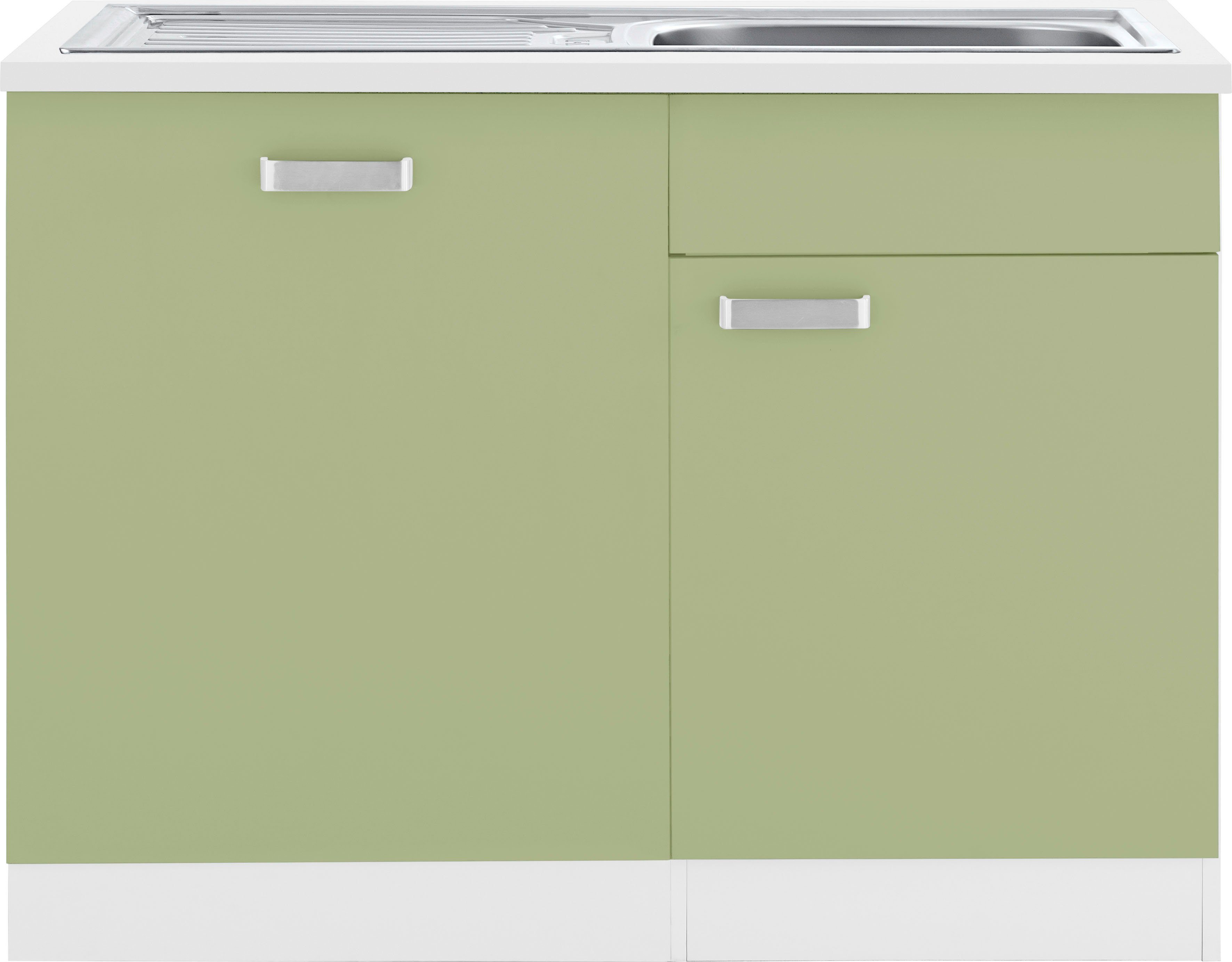 wiho Küchen Spülenschrank Husum 110 cm breit, inkl. Tür/Sockel für Geschirrspüler avocadogrün/weiß