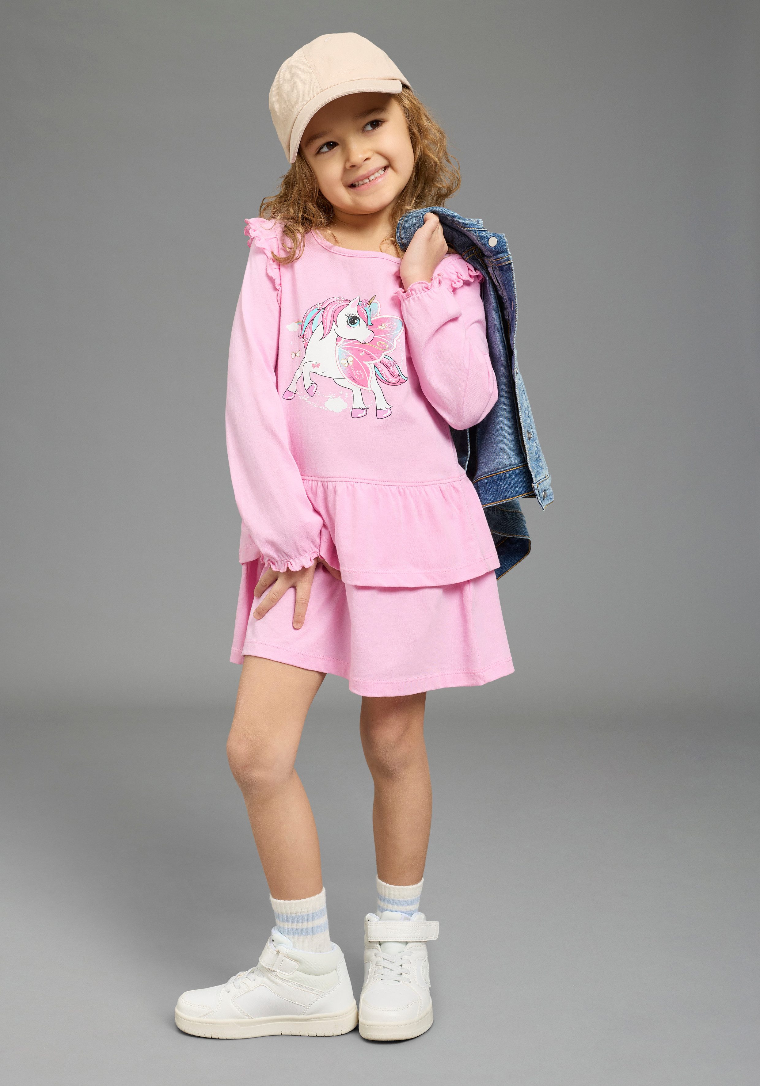 KIDSWORLD Jerseykleid Süßes Shirtkleide mit Einhorn-Druck für Mädchen, aus Single Jersey aus Baumwolle – Bild 4 von 5