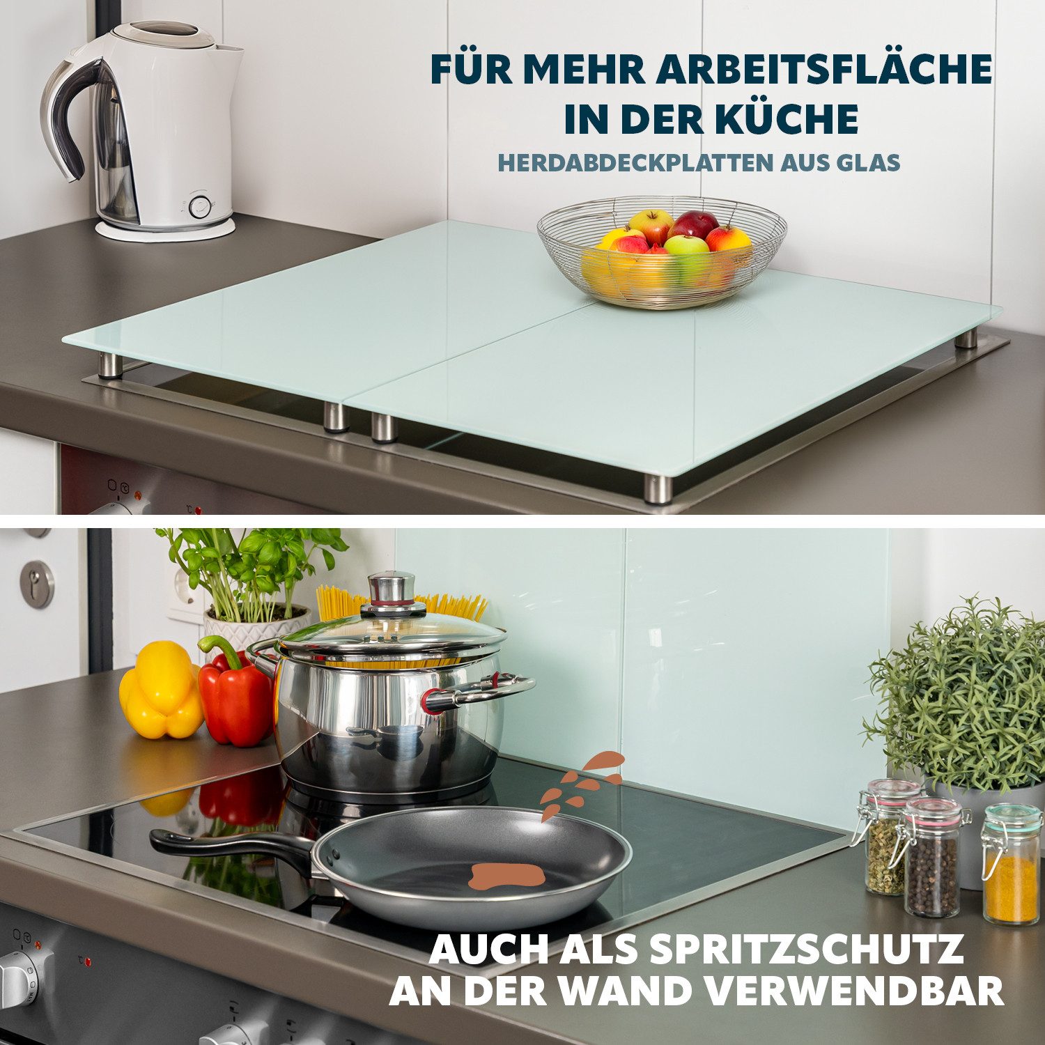 bremermann Schneide- und Abdeckplatte 2er Set aus Glas ca. 52 x 4 x 30 cm (B/H/T)