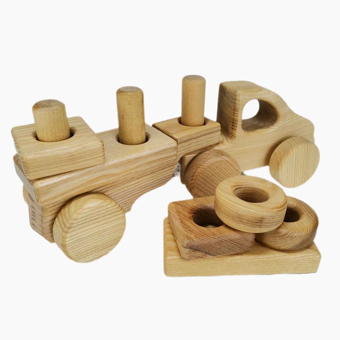 Lotes Toys Spielzeug-LKW Steckspielzeug Holz Lastwagen, (packung, 8-tlg., set), Abgerundete Kanten für maximale Sicherheit