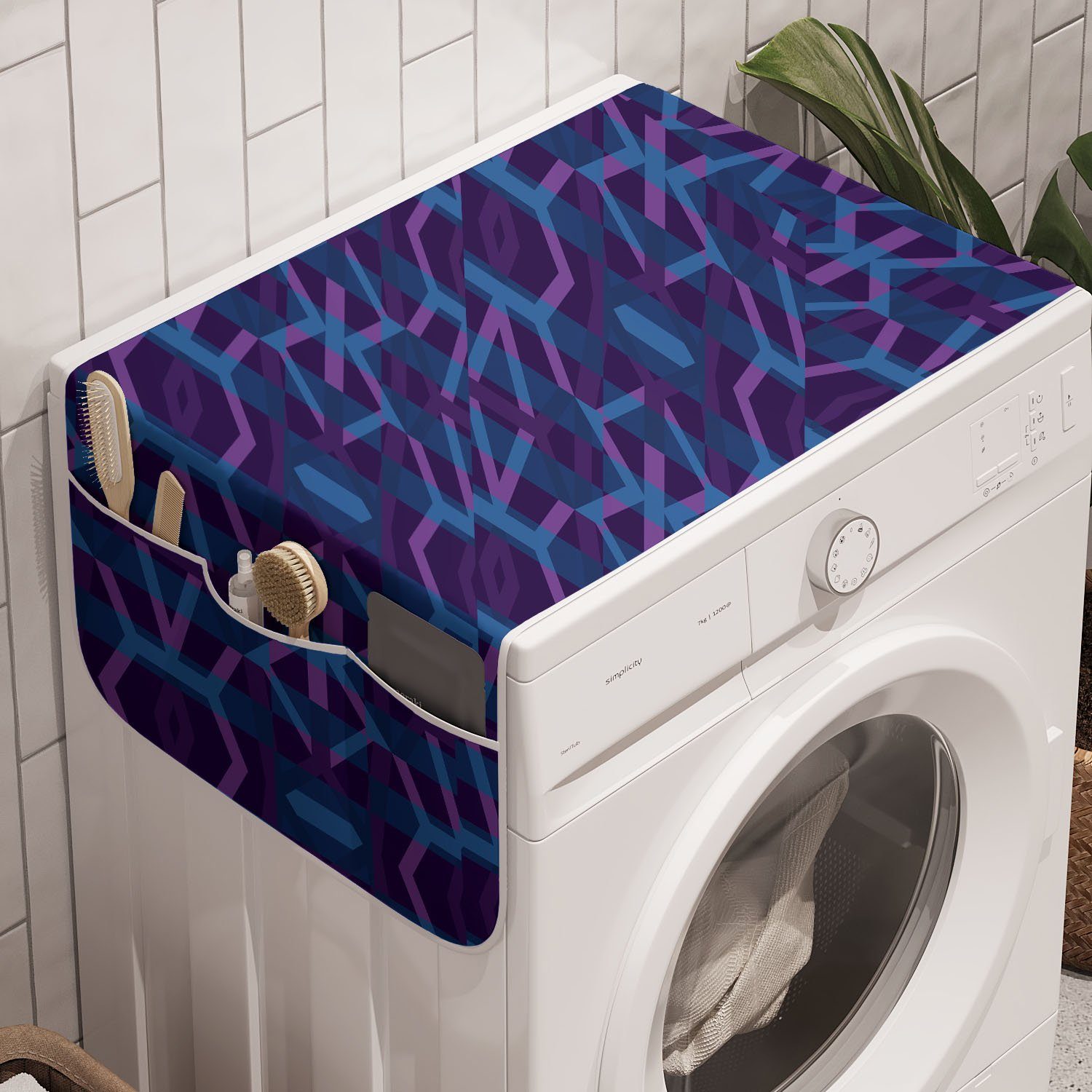 Abakuhaus Badorganizer Anti-Rutsch-Stoffabdeckung für Waschmaschine und Trockner, Violett Moderne geometrische Anordnung