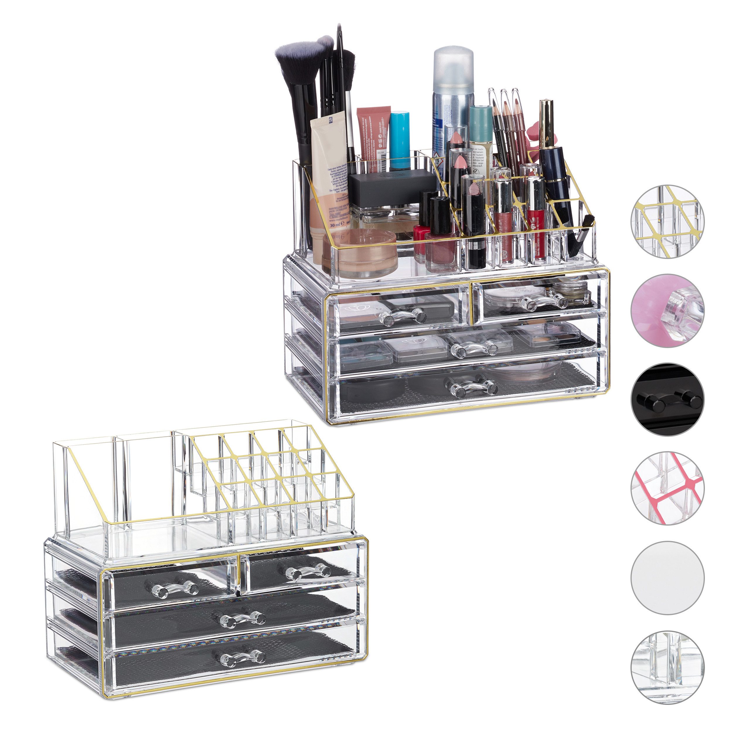 Make-Up Organizer 2 x Make Up Organizer transparent/gold