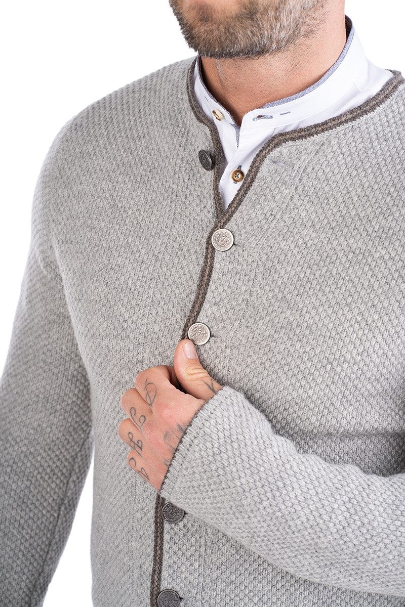 Spieth & Wensky Trachtenstrickjacke Trachten Strickjacke Herren - KLEMENS - hellgrau
