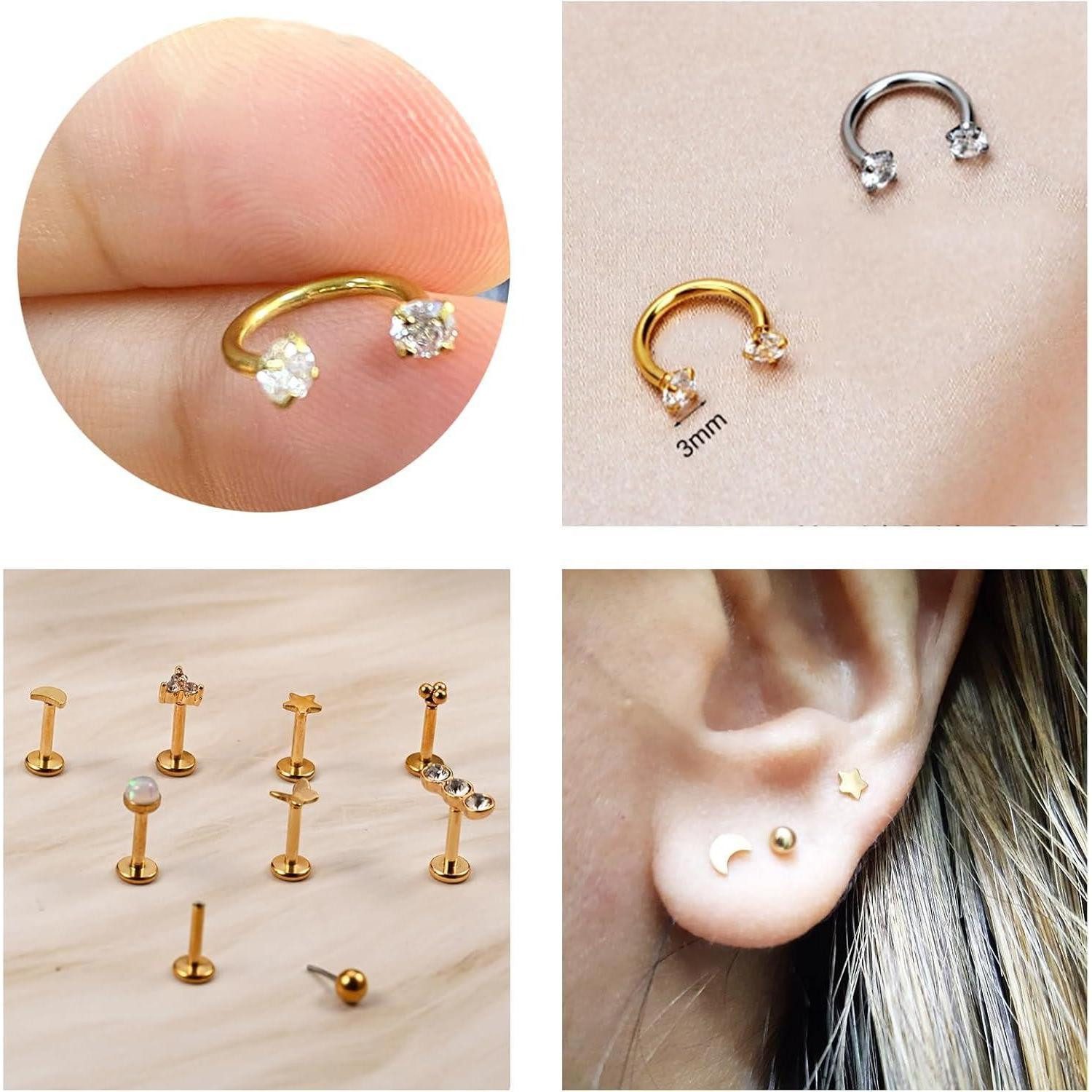MODRSA Piercing-Set 16G Acryl Lippenpiercing Set 9 Stück Chirurgenstahl Tragus Helix