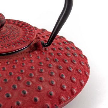 teayumi Teekanne CHIYO Tetsubin Gusseisenkanne 800 ml Rot, 800 l, (3-teilig), mit herausnehmbaren Edelstahlsieb, mit Henkel