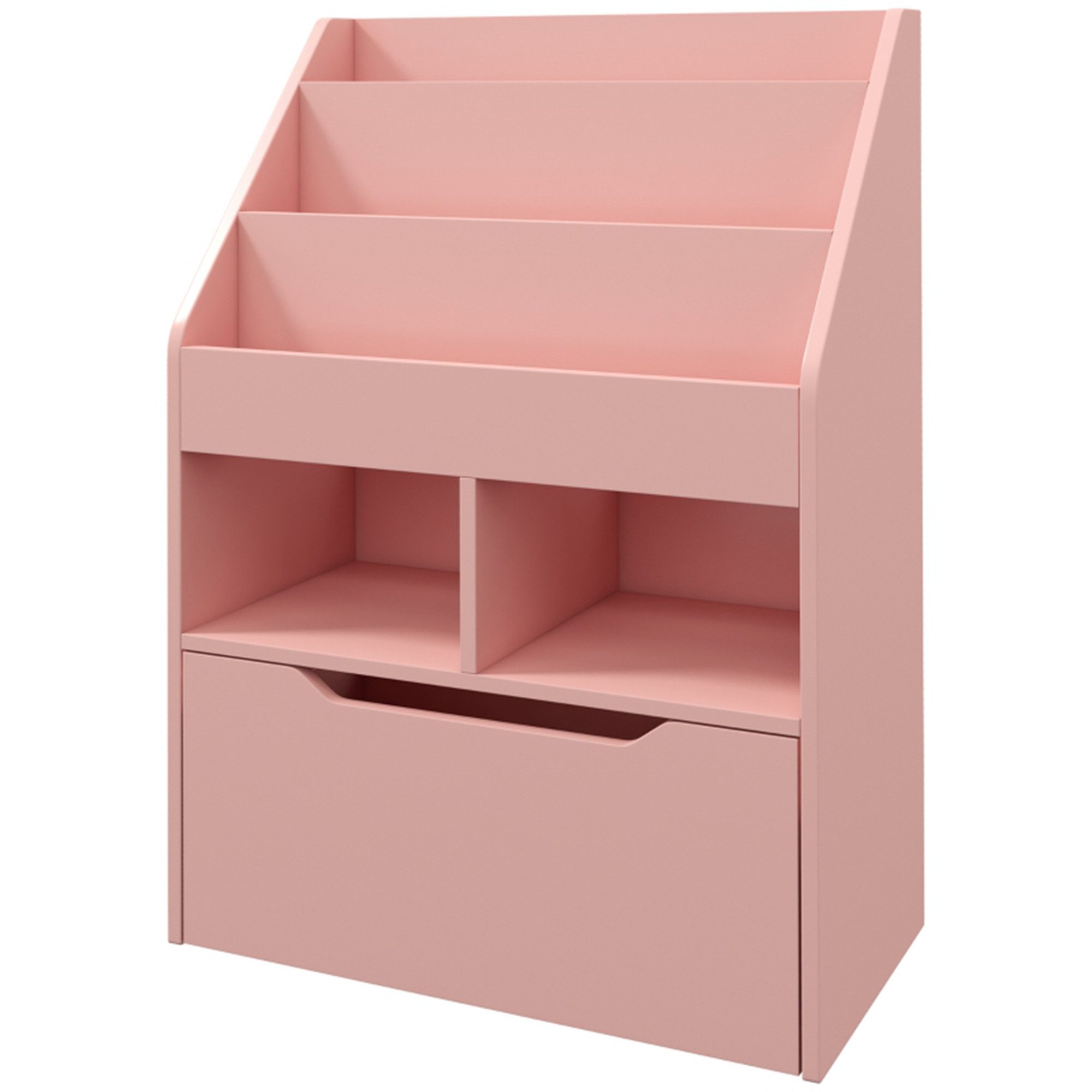 MC Star Bücherregal Kinderregal mit Schublade, 3 Ablagefächern und 2 offenen Fächern, und 2 offenen Fächern, Aufbewahrungsregal für Kinderzimmer, Spielzimmer, Rosa, 60 x 29,9 x 90 cm