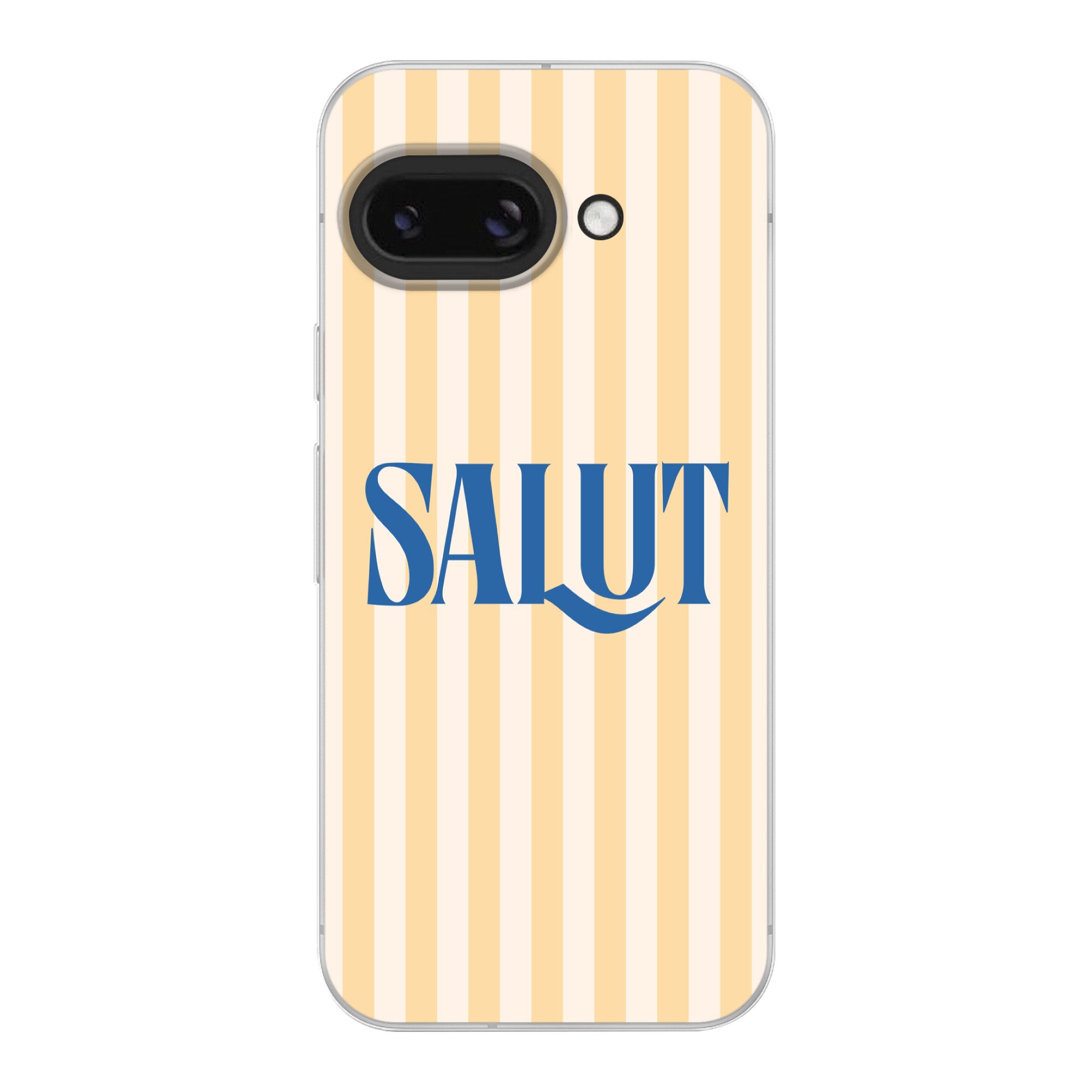MuchoWow Handyhülle für Google Pixel 9A Salut - Zitat - Streifen - Gelb - Blau - Weiß, Phone Case, Silikon, Schutzhülle Dünn