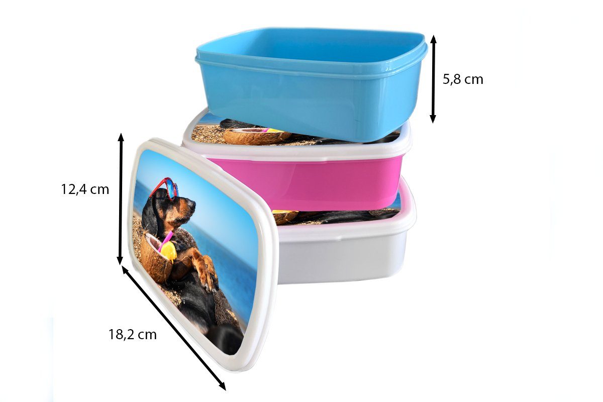 MuchoWow Lunchbox Sonnenbrille Mädchen Strand Sommer, Hund - und (2-tlg), weiß und für Brotbox Kunststoff, Erwachsene, - - Kinder Jungs Brotdose, für