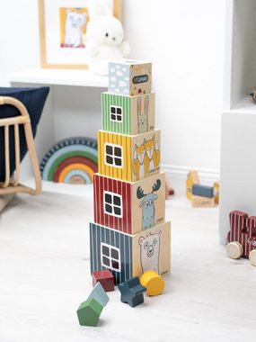 Hej Lønne Stapelspielzeug Stapelturm Würfel Kinder Spielzeug, Holz Stapelwürfel zur Förderung von Motorik und Zahlenverständnis