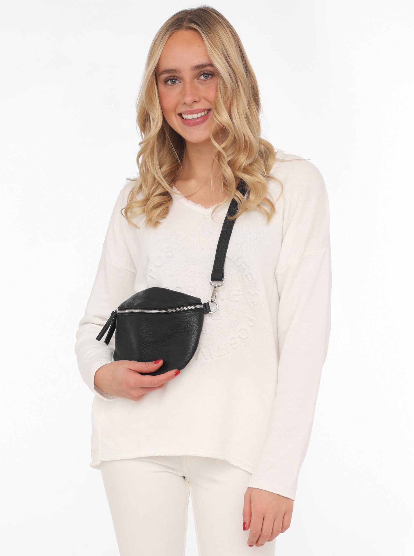 Zwillingsherz Umhängetasche XXL Crossbody Bag Leder, Große Umhängetasche mit Reißverschluss