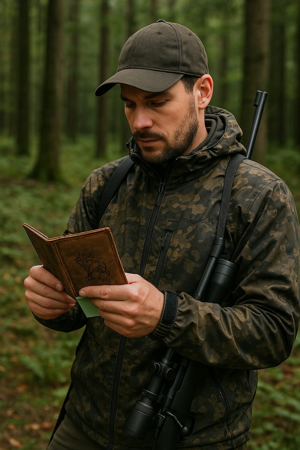 AKAH Geldbörse Jagdscheinetui Hirsch – Handgefertigtes Etui aus Antikleder von Oefele