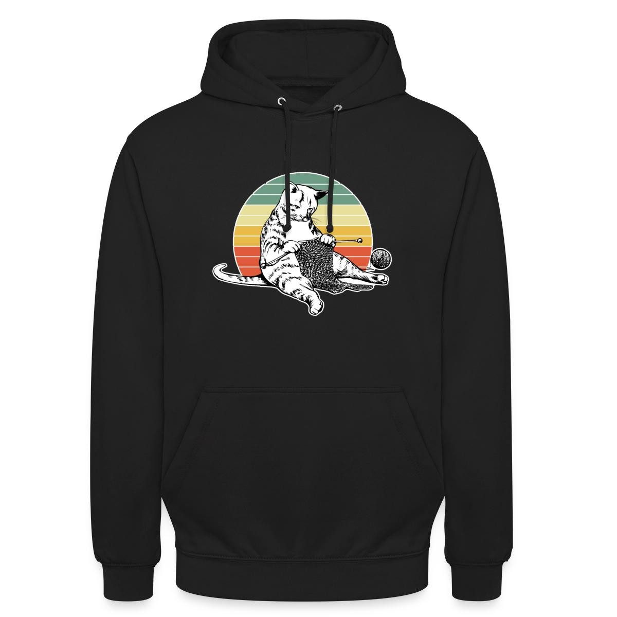 Hoodie Strickende Katze, Retro Katze Mit Wolle Unisex Hoodie