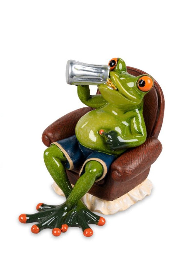 Dekofigur Frosch Feierabend Froschmann im Sessel 16 cm Froschfigur Kunststein