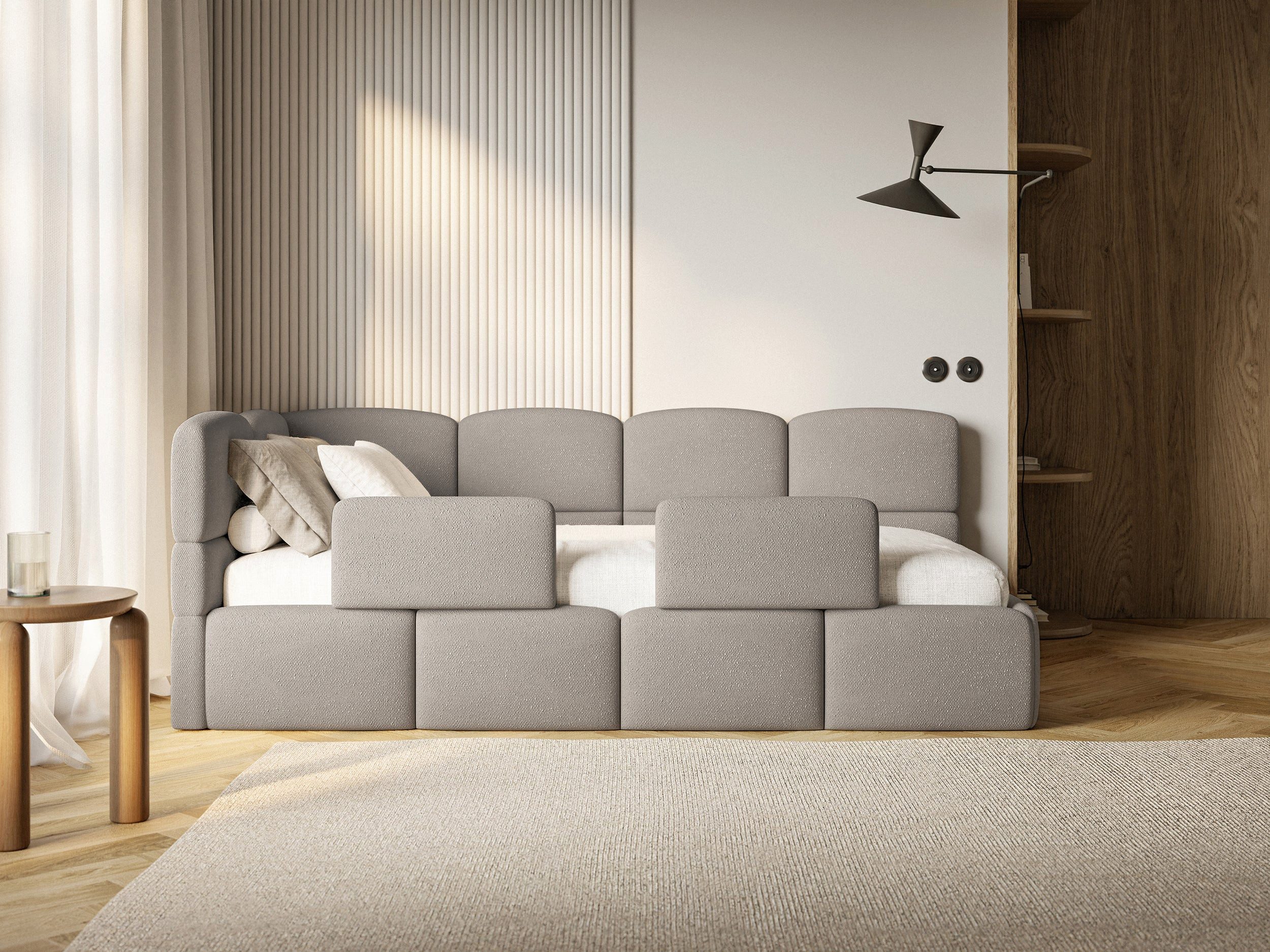 Selsey Kinderbett CLOUDY, Matratze, Lattenrost und Stauraum, Chenille hydrophob, 120x200 cm