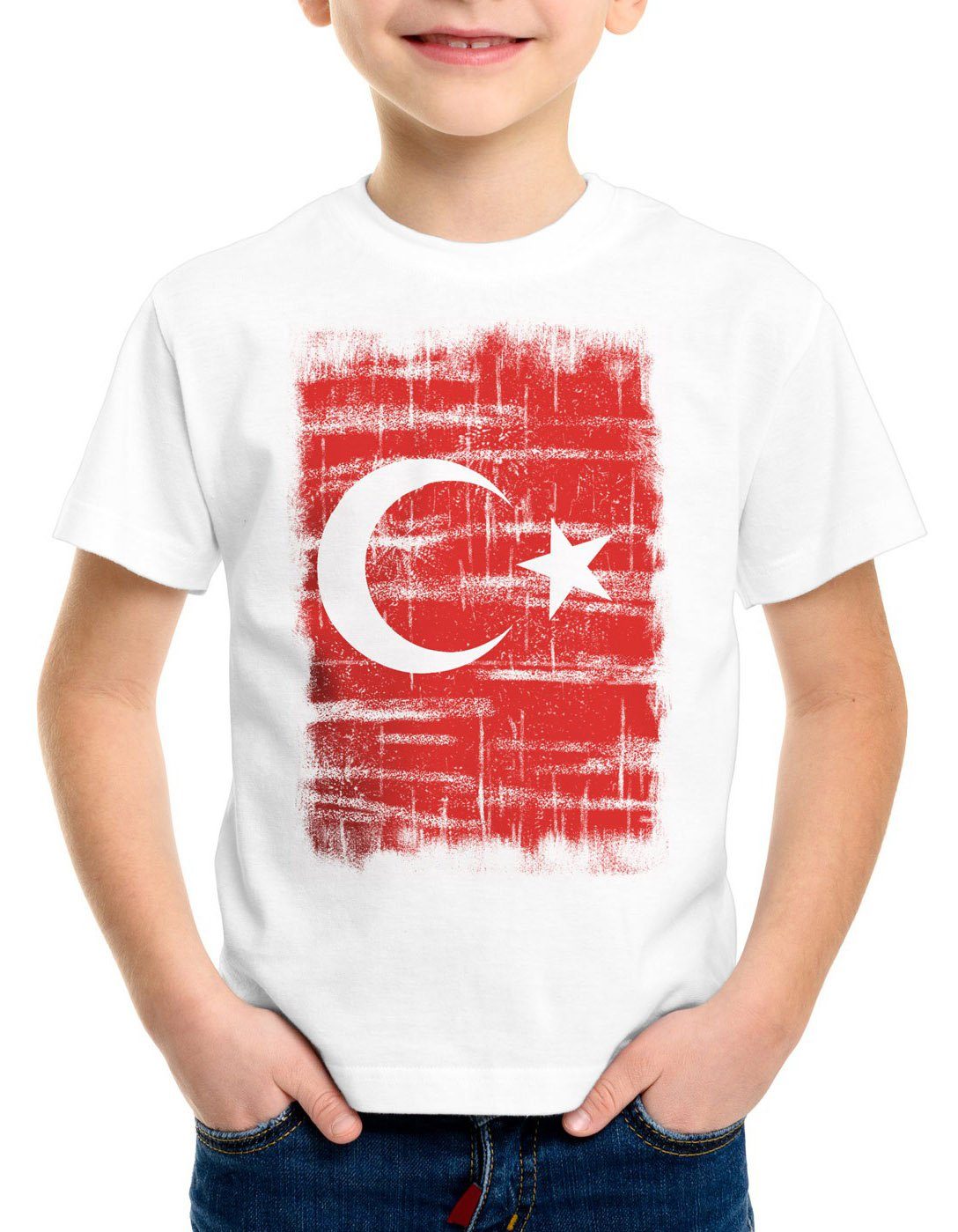 style3 Print-Shirt Kinder T-Shirt Türkei Vintage Flagge EM WM Olympia