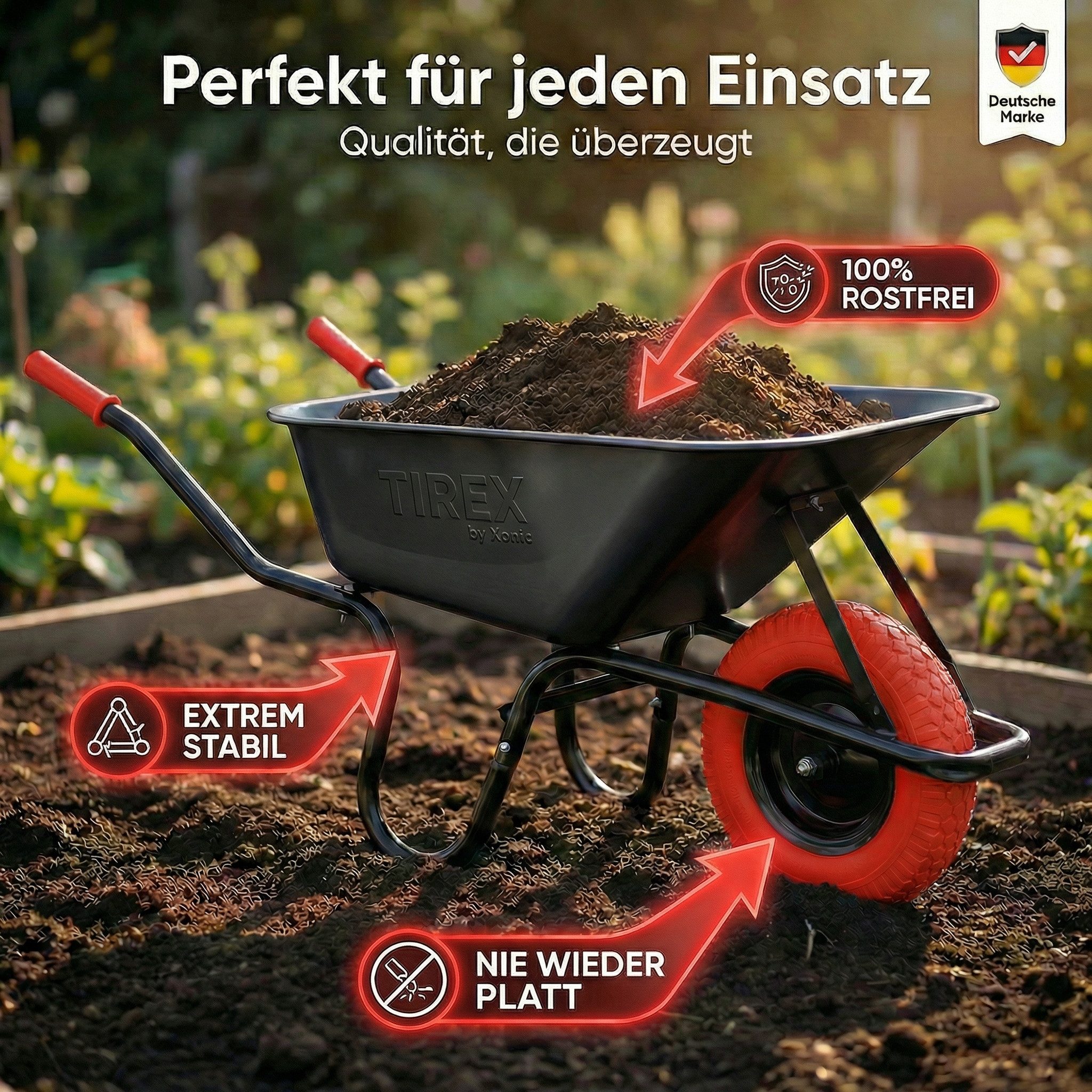 Xonic Schubkarre TIREX by xonic® Schubkarre – Verzinkte Wanne bis 250kg Rot Schwarz – Bild 2 von 5
