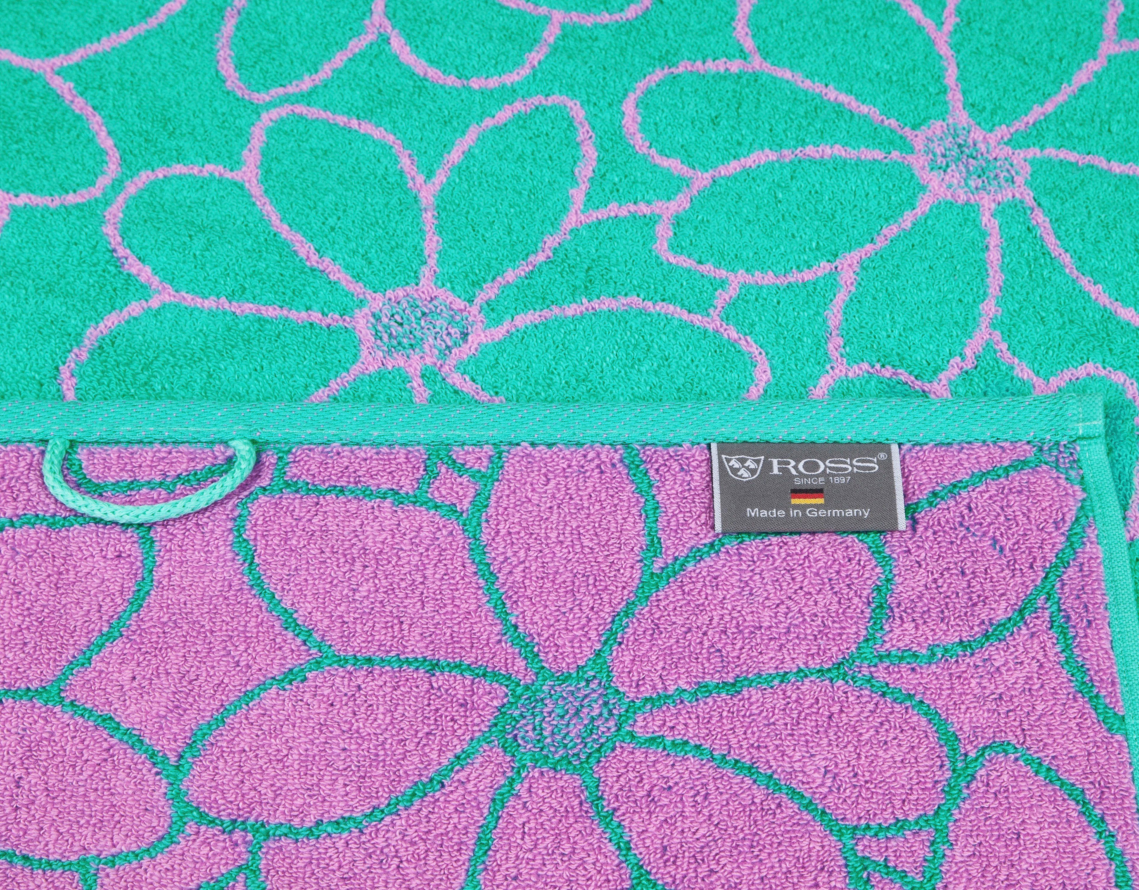 Frottier Blütenfond, Handtücher (2-St), feinster aus Aqua-Mauve ROSS Mako-Baumwolle Bleached