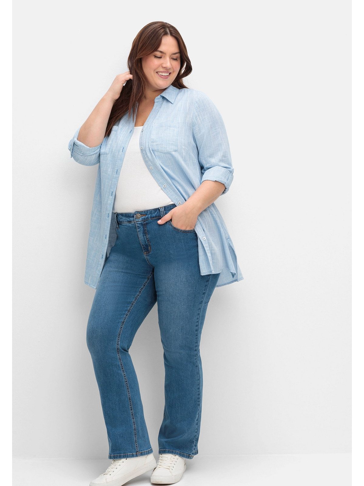 Sheego Bootcut-Jeans Große Größen SUSANNE ideal bei viel Bauch und schmalen Beinen