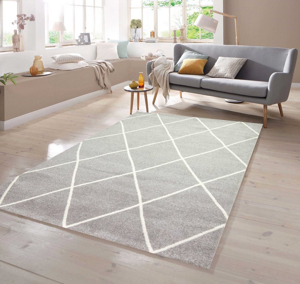 Teppich Teppich Skandinavischer Stil Rautenmuster grau creme weiß,  TeppichHome24, rechteckig