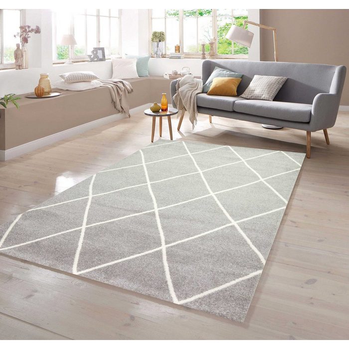 Teppich Teppich Skandinavischer Stil Rautenmuster grau creme weiß TeppichHome24 rechteckig
