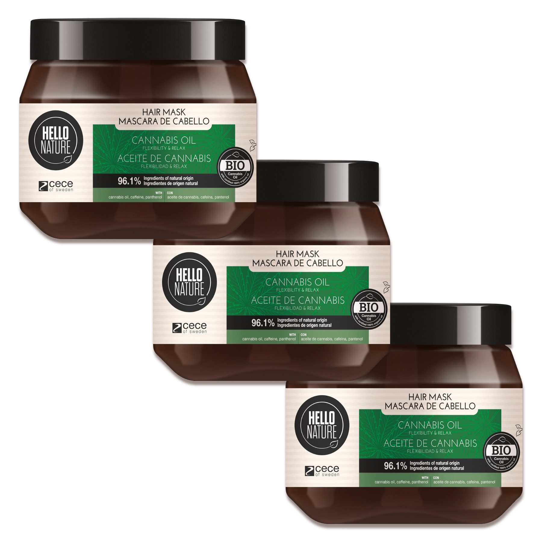 Hello Nature Haarmaske Haarkur Repair Intensivpflege Tiefenregeneration Hanföl Hello Nature, 3-tlg., Haarmaske, Haarpflege, Hello Nature, Cannabis, Hanf-Öl