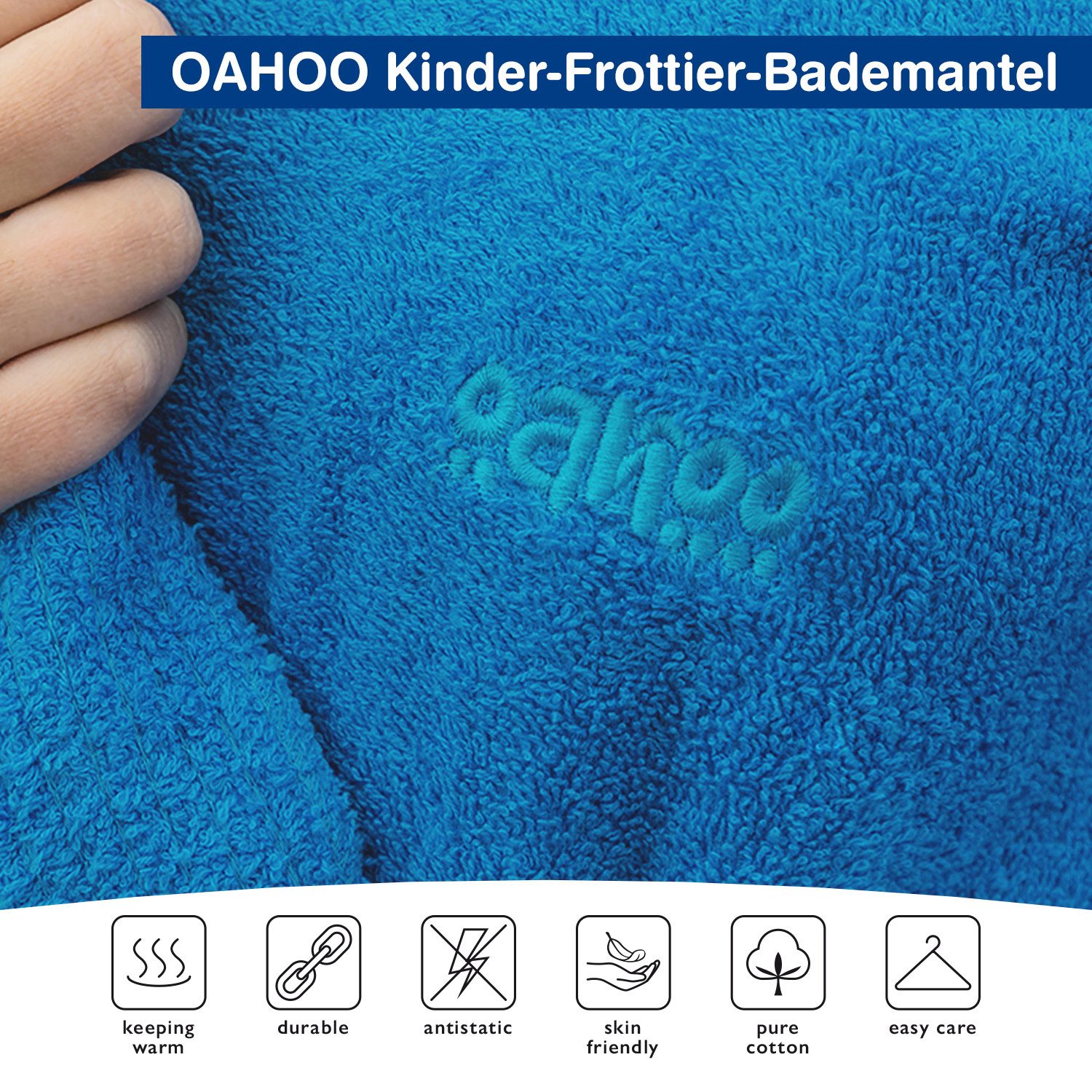 OAHOO Bademantel Kinder Frottee Bademantel Baumwolle mit Kapuze