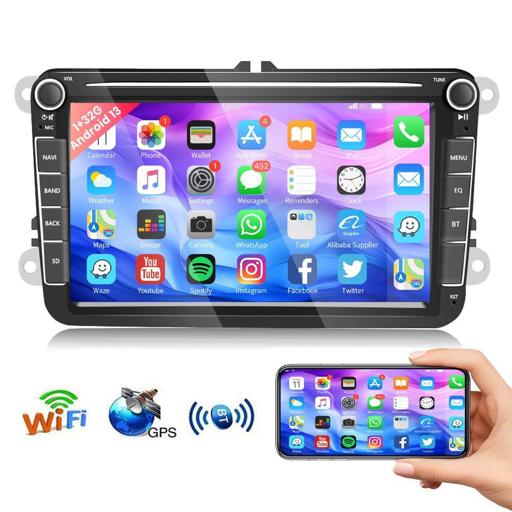 Hikity Android 13.0 2Din 8 Zoll mit Bluetooth GPS FM Radio Empfänger für VW Autoradio (Digitalradio (DAB)