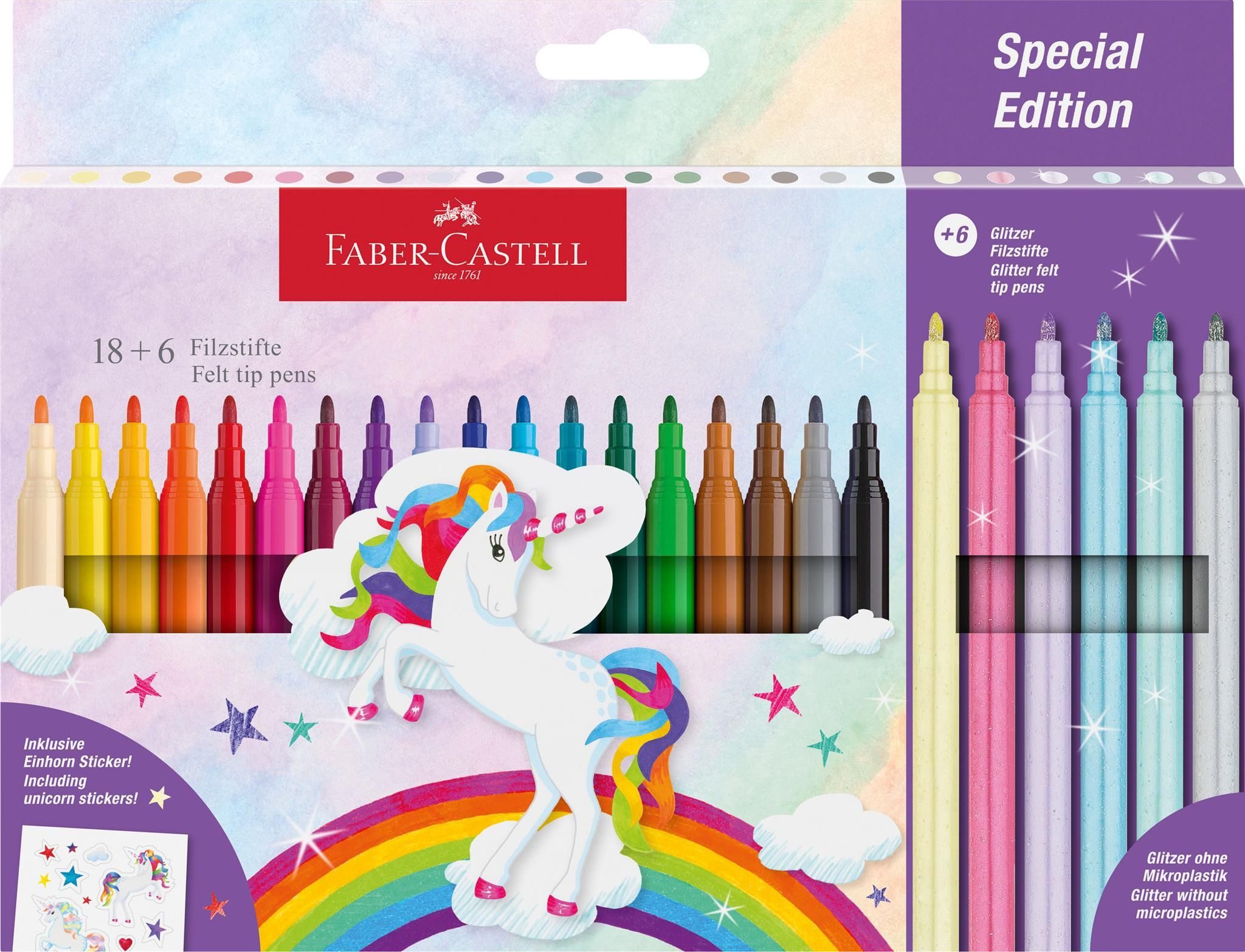 Faber-Castell Malstift Faber Castell Filzstift Einhorn 18+6 und Sticker
