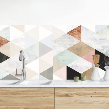 Bilderdepot24 Küchenrückwand pastell dekor Kunst Muster Vintage Aquarell-Mosaik mit Dreieck, (1-tlg., Nischenrückwand - für Fliesenspiegel ohne Bohren - matt), Spritzschutz Rückwand Küche Herd - Folie selbstklebend versch. Größen