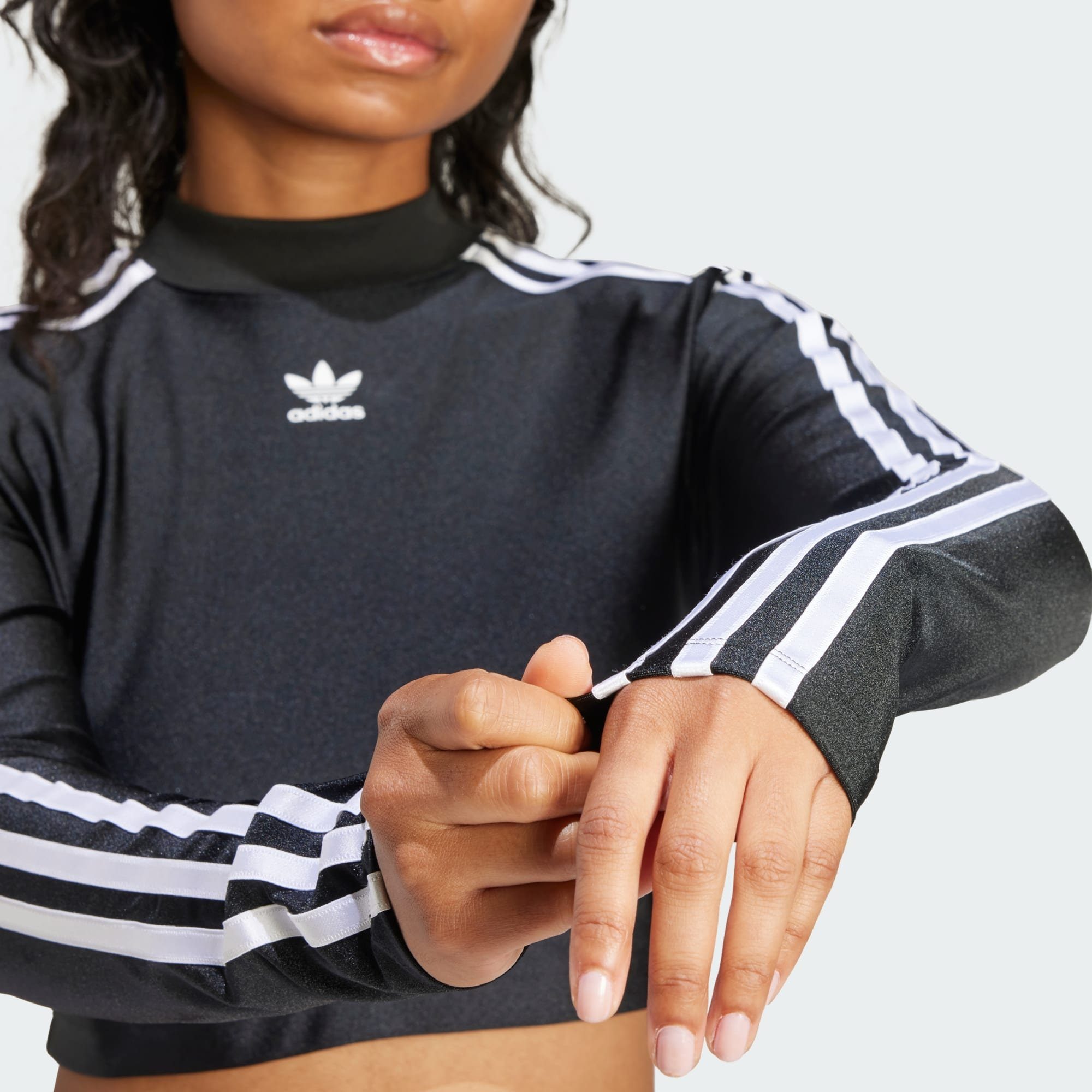 Black TEE adidas LONG Originals CROPPED SLEEVE 3-STRIPES Crop-Top