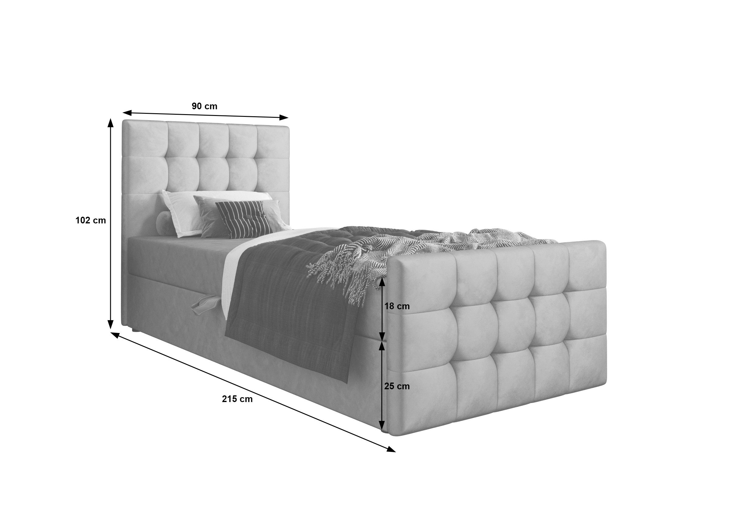 B&B Home Boxspringbett Boxbett Coria V 80 90 100 cm (H3 Matratze Bonellfederung, Kopfteil, Fussteil und Bettkasten)