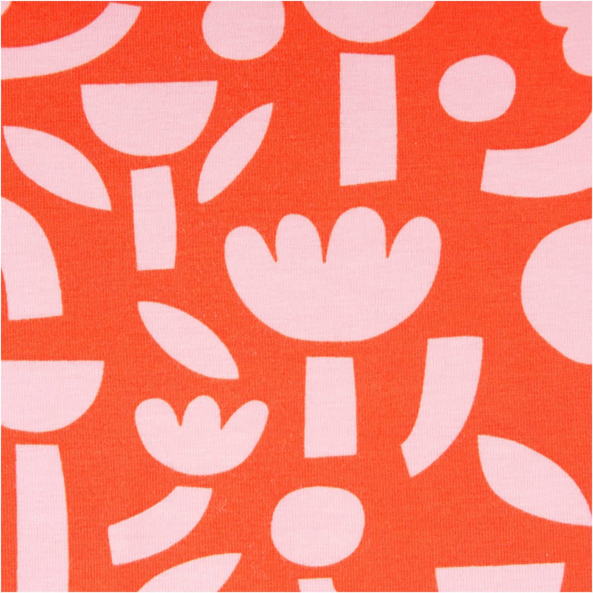SCHÖNER LEBEN. Stoff Bio Jersey Stoff Baumwolljersey Blumen orange rosa 1,48 m, allergikergeeignet