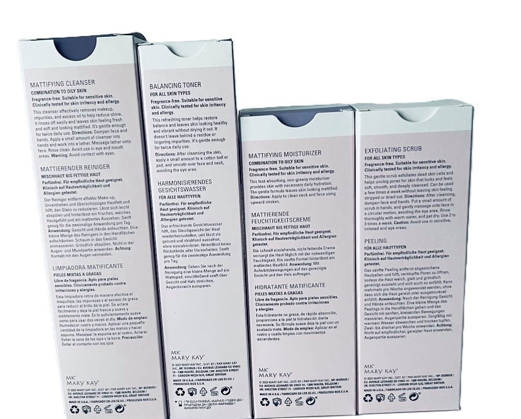 Mary Kay Hautpflege-Set Skincare Mattifying Basis Set 4tlg Cleanser,Moisturizer,Toner,Scrub
