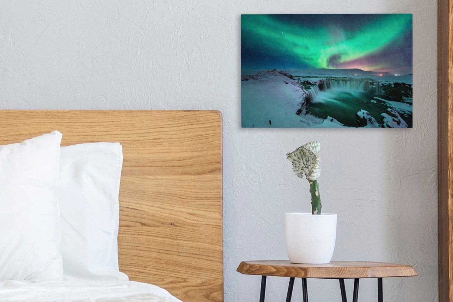 (1 Leinwandbilder, Nordlichter Schnee Island, Wanddeko, St), - cm Leinwandbild 30x20 Natur - OneMillionCanvasses® Wandbild - Aufhängefertig,